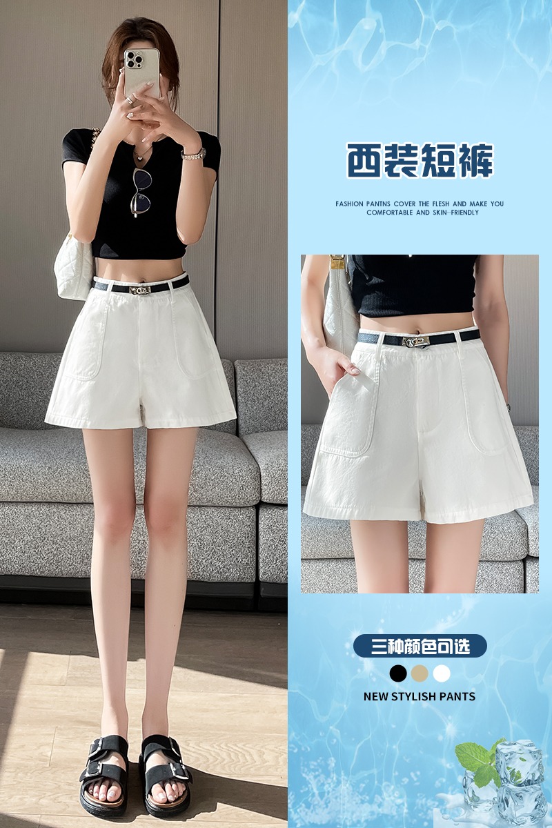 白色洗水棉工裝闊腿褲女夏季2026新款高腰寬松顯瘦a字休閑短褲子