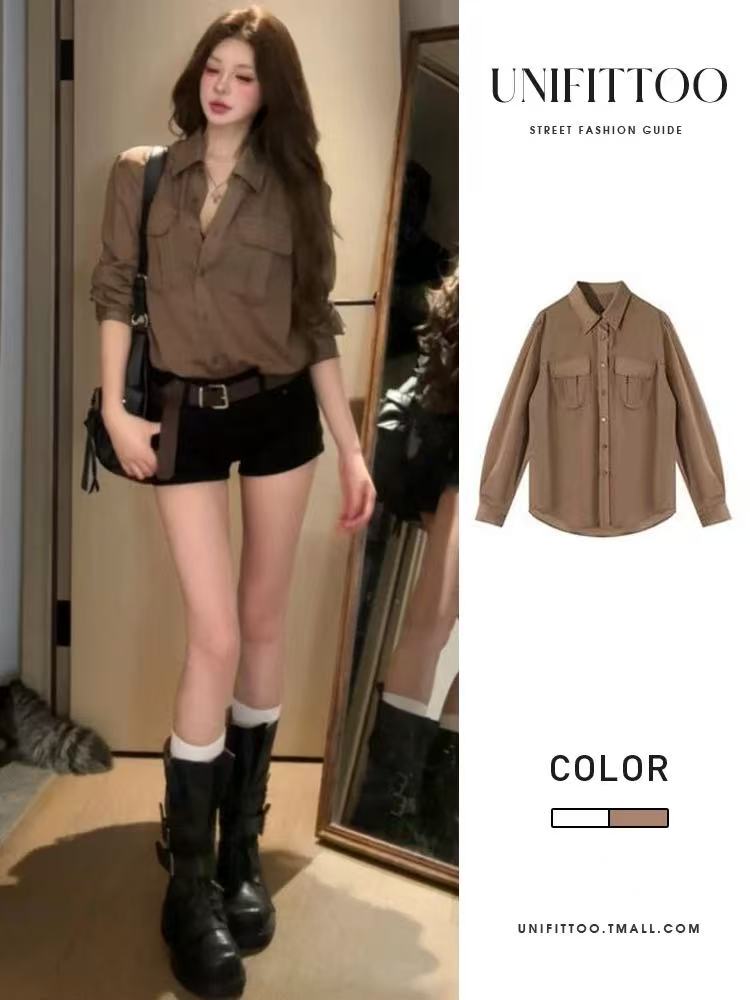 MY15375# 法式长袖衬衫上衣女士新款韩系chic别致小衫防晒衬衣外套...