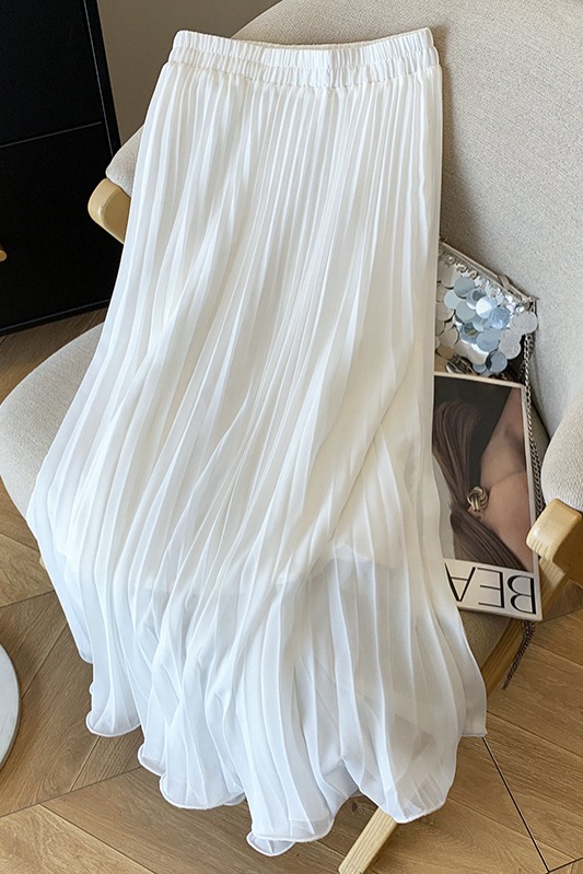 溫柔風雪紡百褶半身裙2025夏季新款高腰顯瘦A字中長裙女裙子