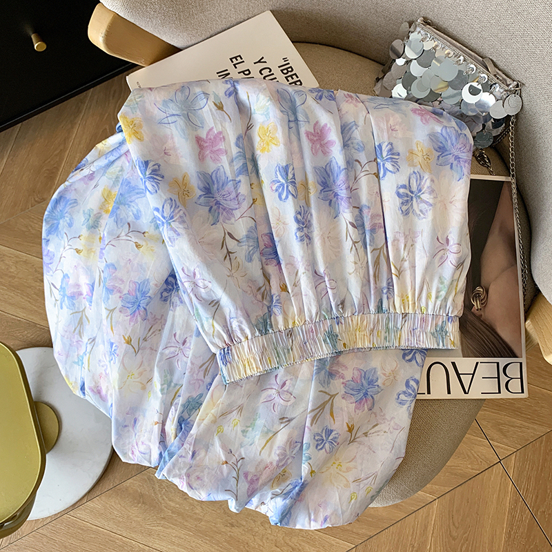 法式碎花花苞裙半身裙女夏季高腰褶皺a字半裙休閑花色中長款裙子