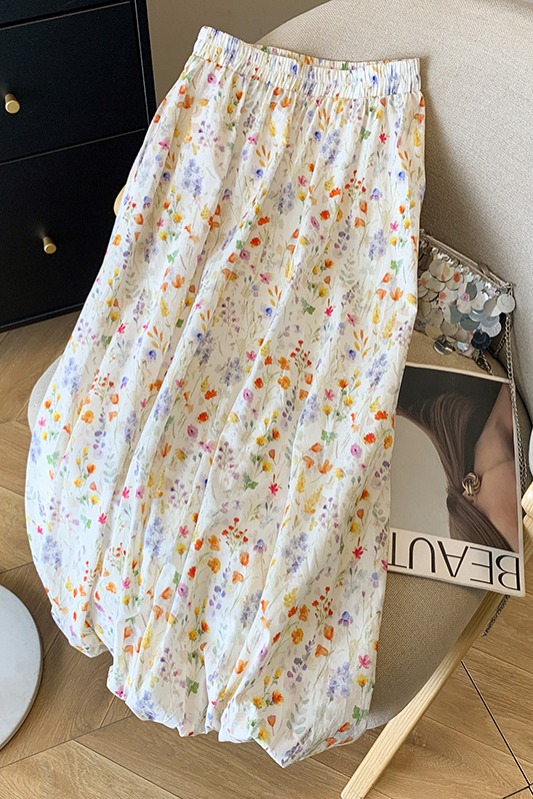 溫柔風彩色碎花半身裙女夏季新款高腰氣質修身顯瘦A字裙花苞裙