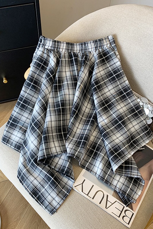 藍色綁帶不規則格子半身裙女2025夏季新款顯瘦A字短裙