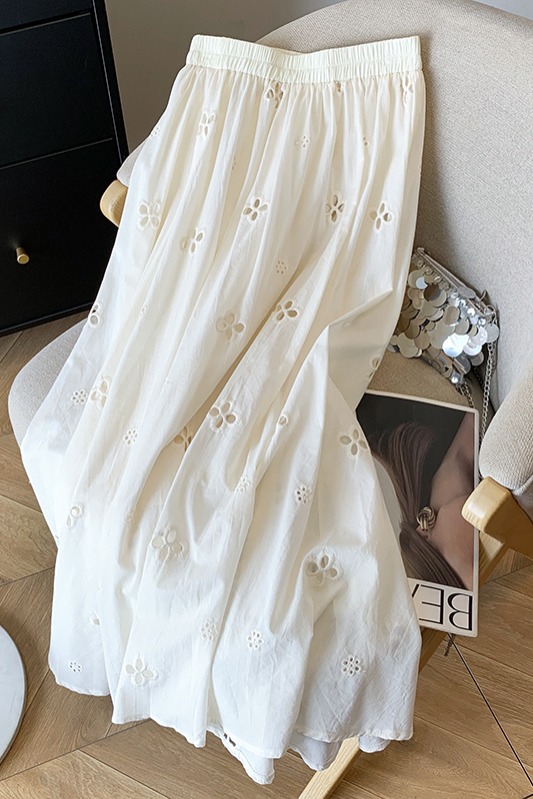 淑女風小花朵棉質半身裙2025夏季新款韓版休閑高腰顯瘦中長款裙女