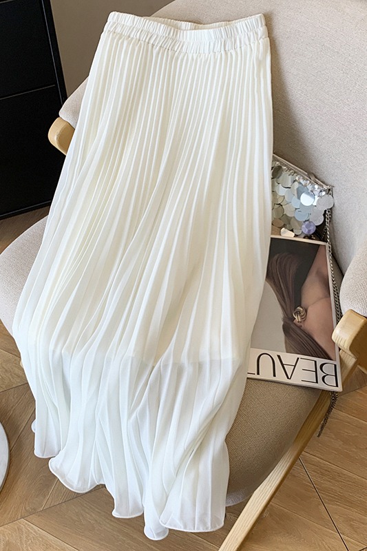 雪紡百褶半身裙2025夏季新款高腰顯瘦A字中長裙女裙子