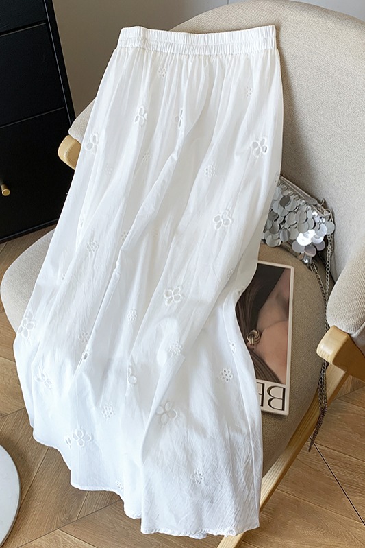 小花朵棉質半身裙2025夏季新款韓版休閑高腰顯瘦中長款裙女