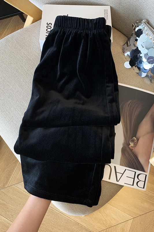 黑色松緊腰高腰顯瘦絲絨半身裙女2025春秋款新款中長款開叉直筒裙
