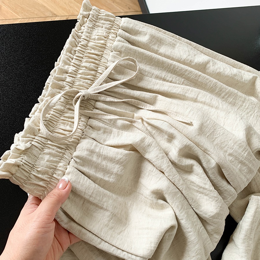 白色亞麻闊腿褲女春夏季薄款寬松垂感松弛慵懶拖地褲棉麻直筒褲子