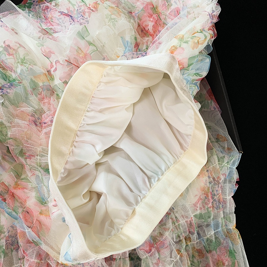 碎花半身網紗裙女2026新款夏季中長款超仙花邊蛋糕裙不規則仙女裙