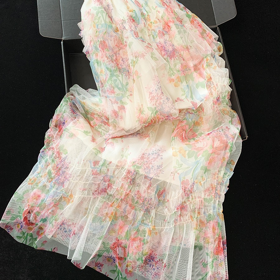 碎花半身網紗裙女2026新款夏季中長款超仙花邊蛋糕裙不規則仙女裙