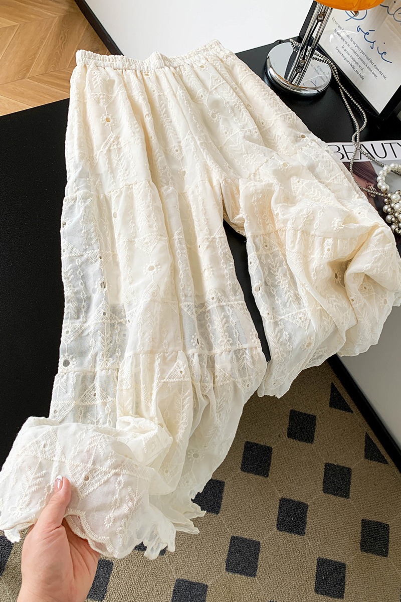 白色鏤空蕾絲闊腿褲女2026年夏季薄款重工刺繡顯瘦百搭仙女褲裙