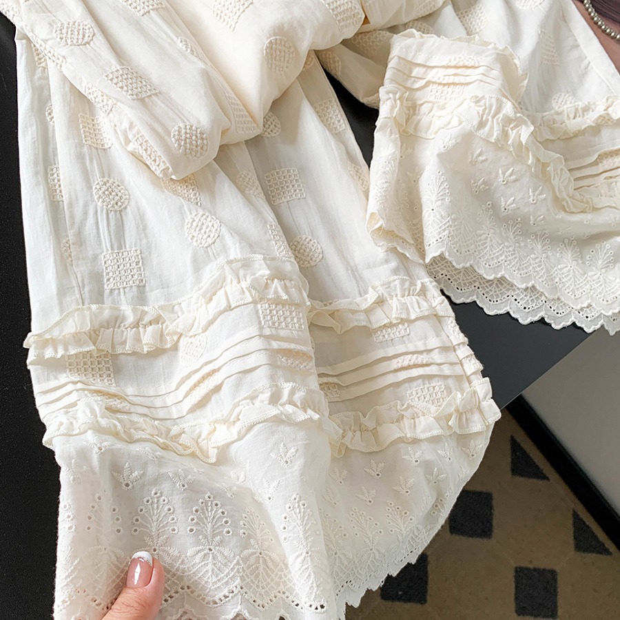 白色蕾絲花邊刺繡鏤空褲子女2026夏薄款褲裙木耳邊寬松闊腿九分褲