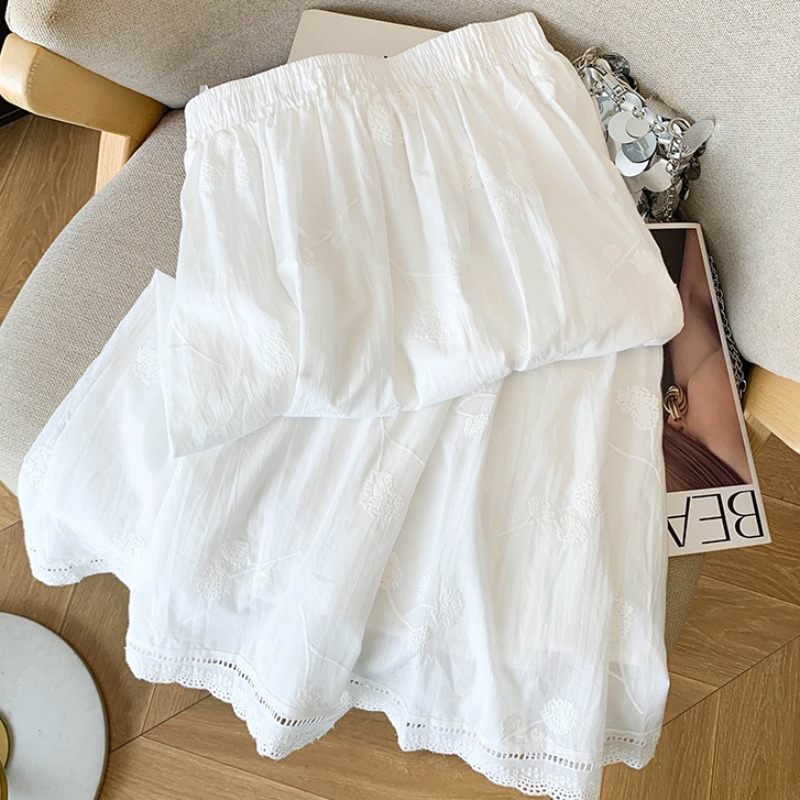 法式白色裙子仙女超仙森系刺繡長裙復古氣質高腰a字半身裙夏