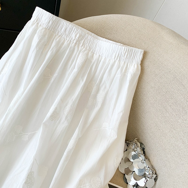 法式白色裙子仙女超仙森系刺繡長裙復古氣質高腰a字半身裙夏