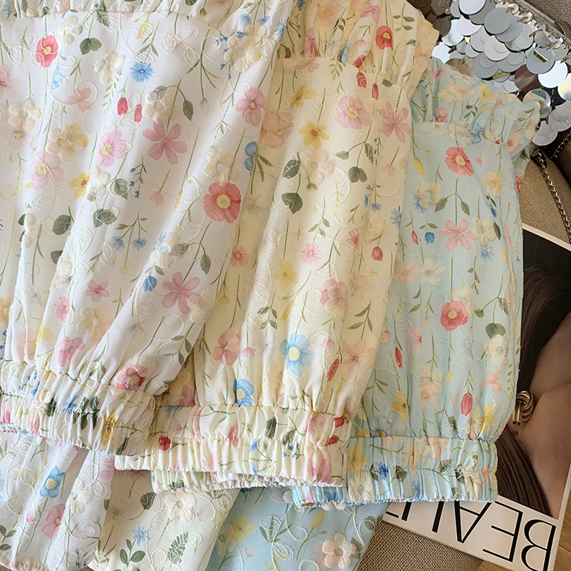 小清新高腰a字碎花半身裙女夏季2026夏裝新款垂感重工刺繡大擺裙