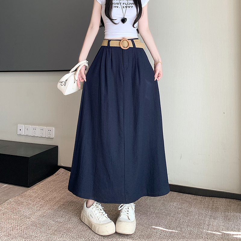 實拍高腰顯瘦半身裙傘裙女夏季新款寬松中長款a字裙子送皮帶