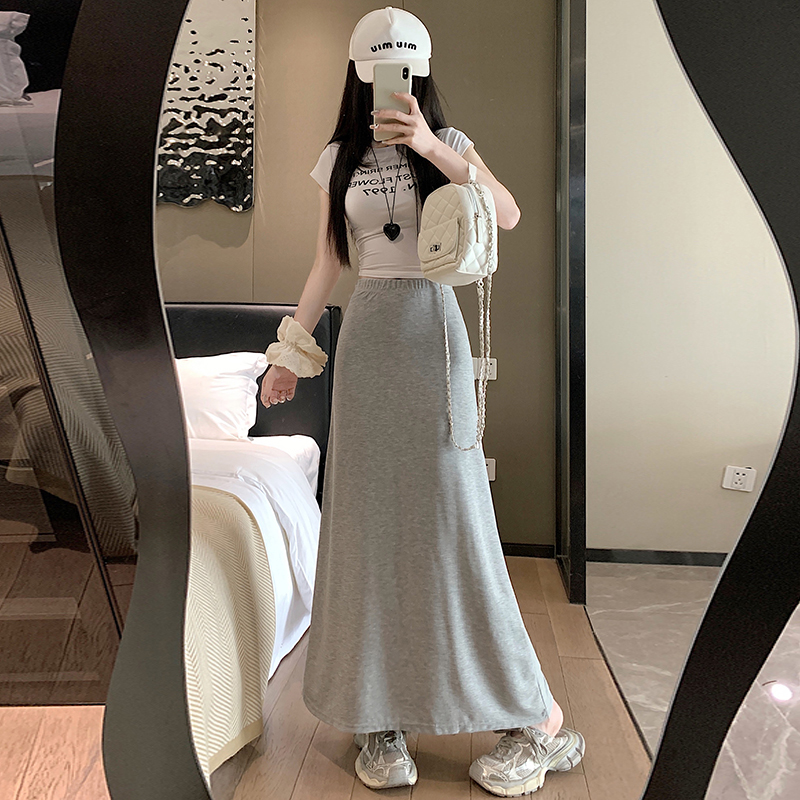 實拍灰色裙子高腰a字半身長裙女2025新款顯瘦氣質垂感包臀裙