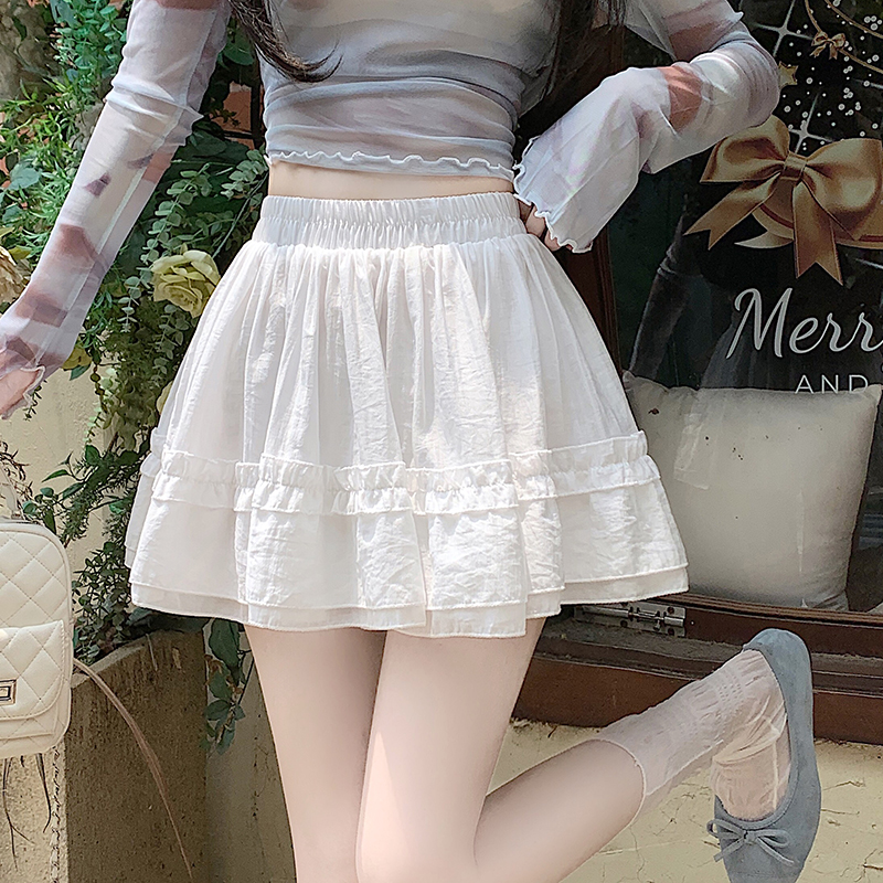 實拍白色蛋糕裙半身裙女新款小個子松緊高腰防走光蓬蓬短裙褲