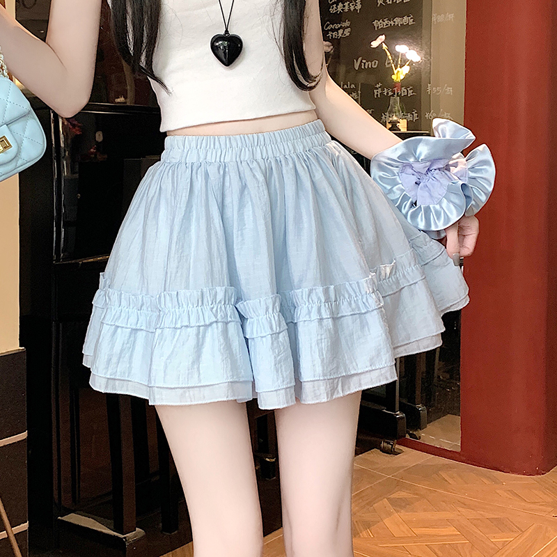 實拍白色蛋糕裙半身裙女新款小個子松緊高腰防走光蓬蓬短裙褲