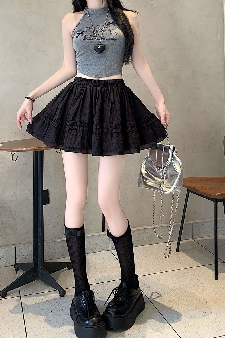 實拍白色蛋糕裙半身裙女新款小個子松緊高腰防走光蓬蓬短裙褲
