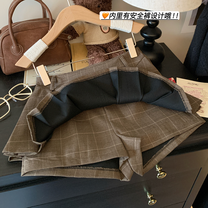 實拍學院風高腰V型半身裙褲女小個子顯高顯瘦a字裙jk百褶短裙