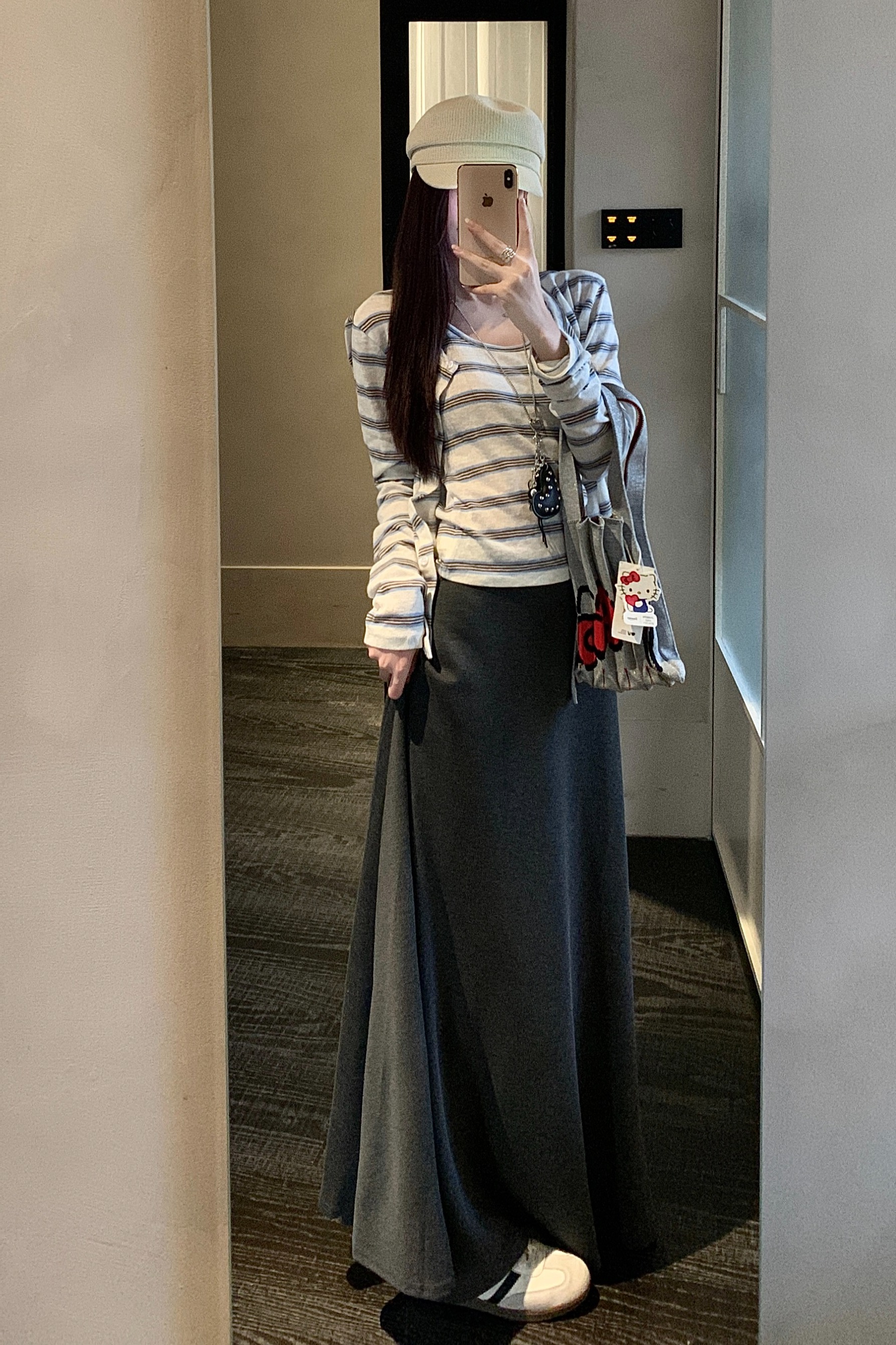 實拍灰色垂感高腰半身裙女2025秋冬新款百搭A字顯瘦拖地長裙