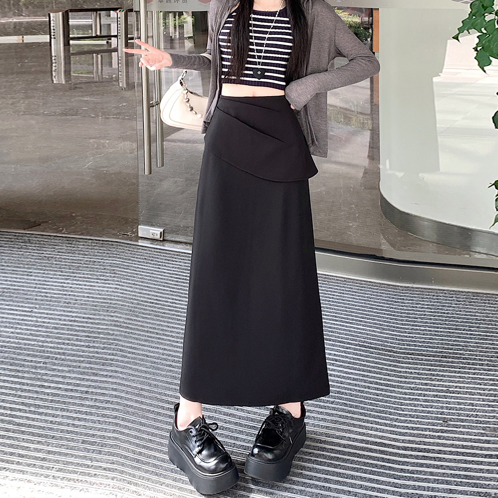 實拍西裝半身裙女秋季2025新款中長款直筒垂墜感開叉包臀裙子