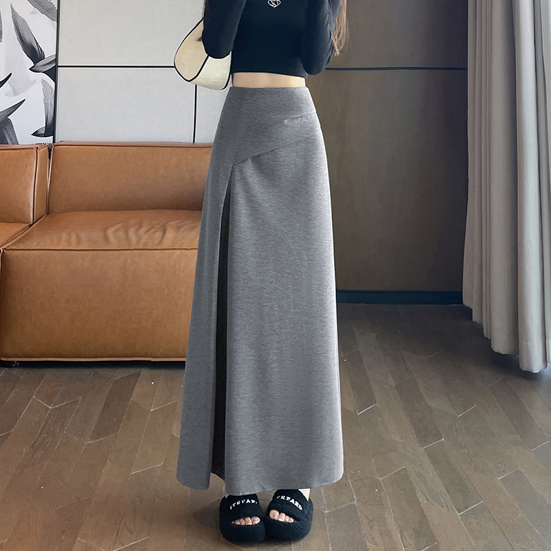 實拍開叉半身裙女2025秋季新款不規則a字高腰垂感遮胯長裙子