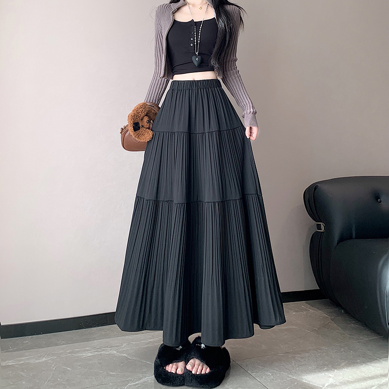 實拍垂感百褶半身裙女2025秋冬新款高腰遮胯顯瘦層層蛋糕長裙