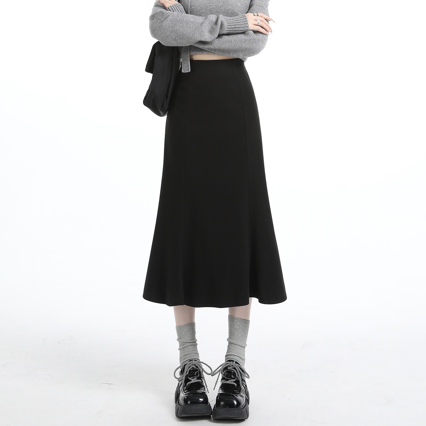 實拍毛呢包臀魚尾裙半身裙女秋冬2025新小個子高腰顯瘦a字中長裙