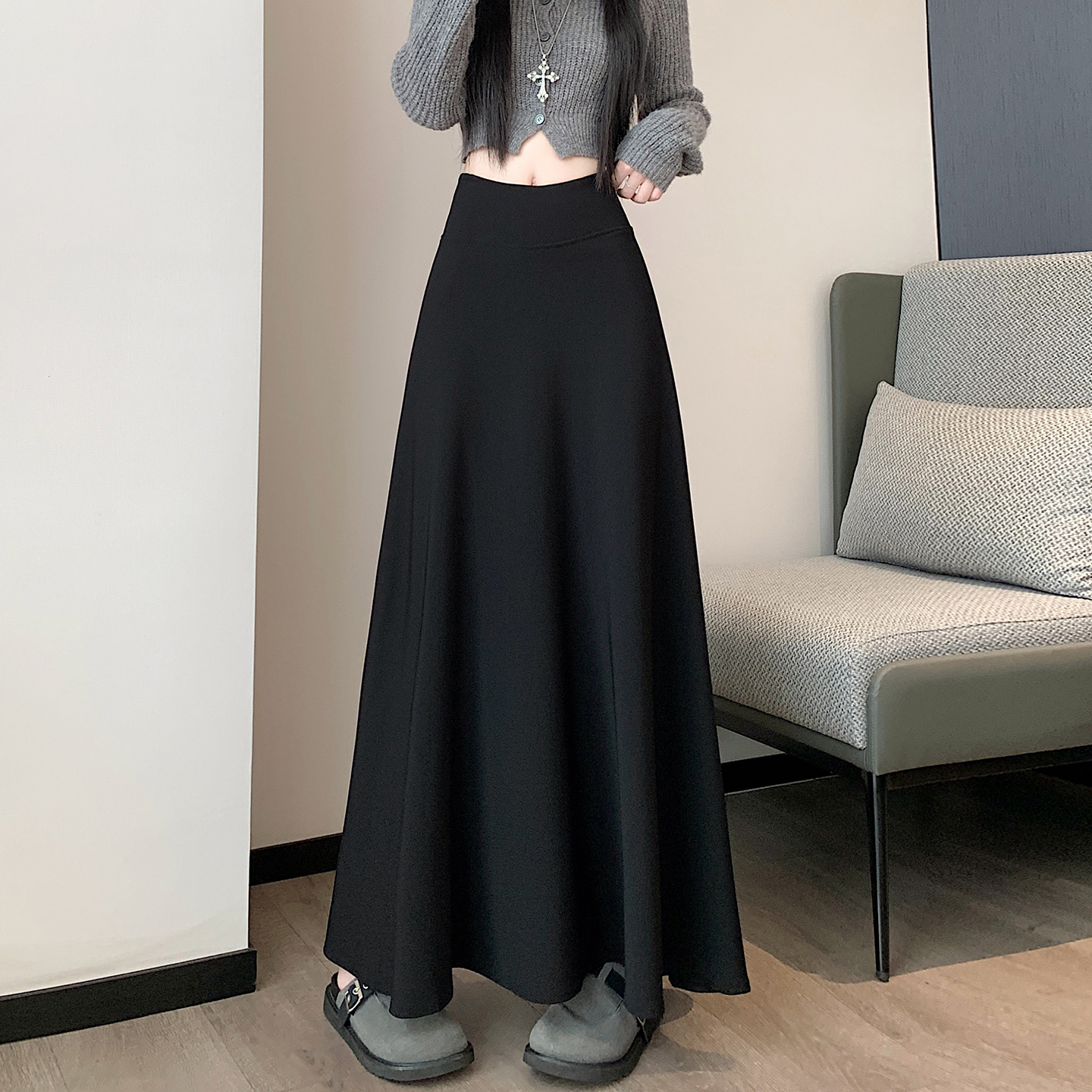 實拍常規和加絨半身裙女2025秋冬新款高腰顯瘦垂感a字百褶傘裙女