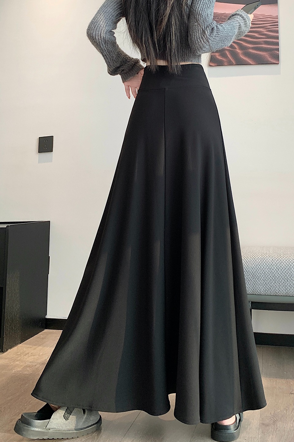 實拍常規和加絨半身裙女2025秋冬新款高腰顯瘦垂感a字百褶傘裙女