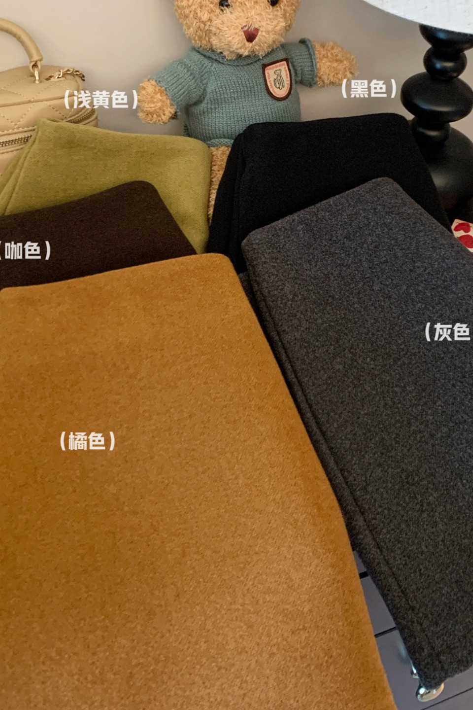 實拍毛呢純色簡約高腰半身裙女秋冬新款氣質A字顯瘦復古百搭短裙