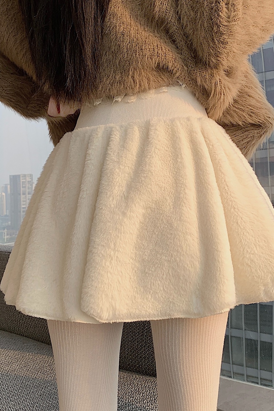 實拍毛絨短裙女秋冬新款小個子高腰顯瘦休閑防走光a字辣妹半身裙