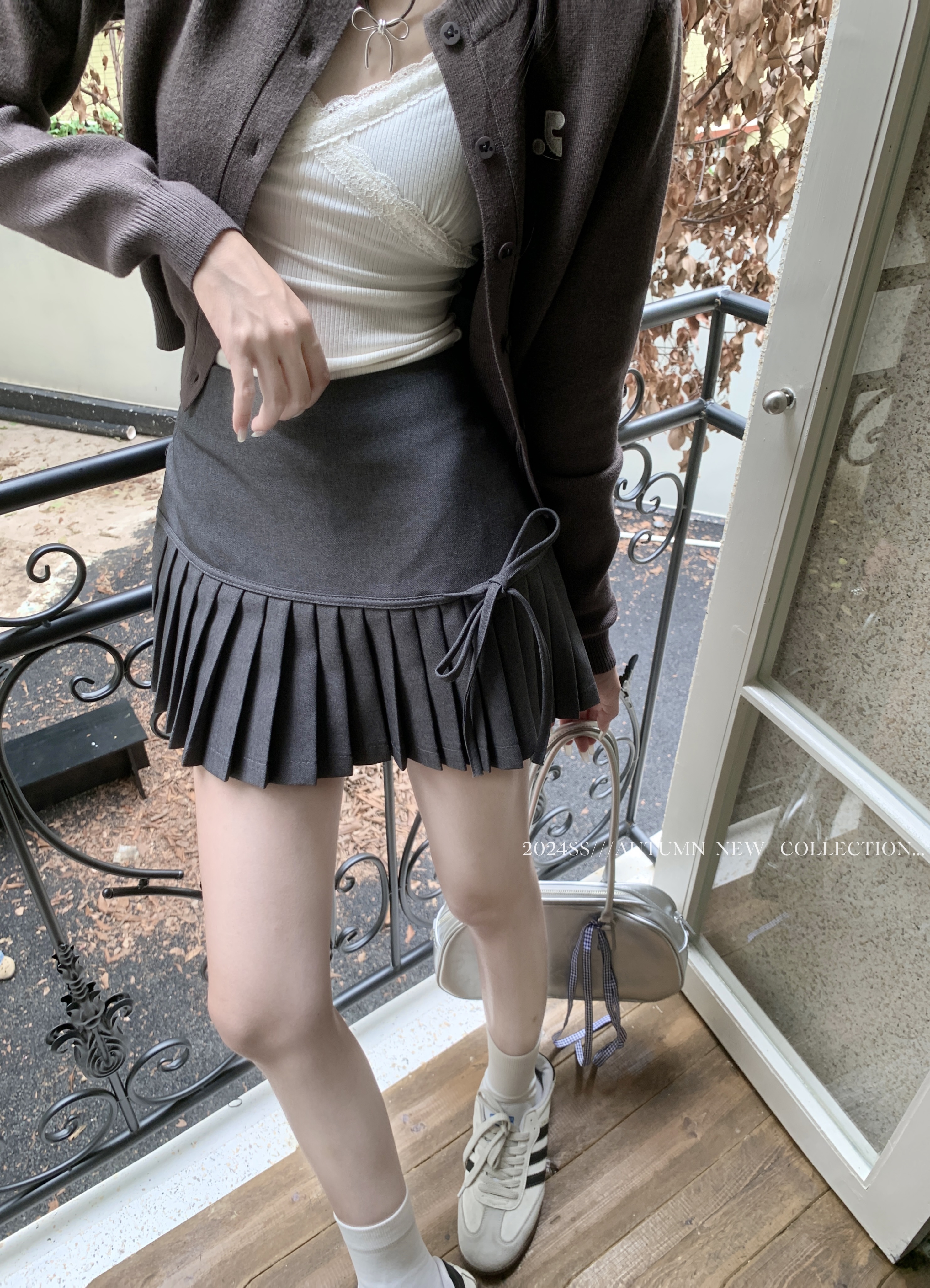 實拍短裙高腰半身裙女2026春季新款蝴蝶結系帶防走光顯瘦a字裙子