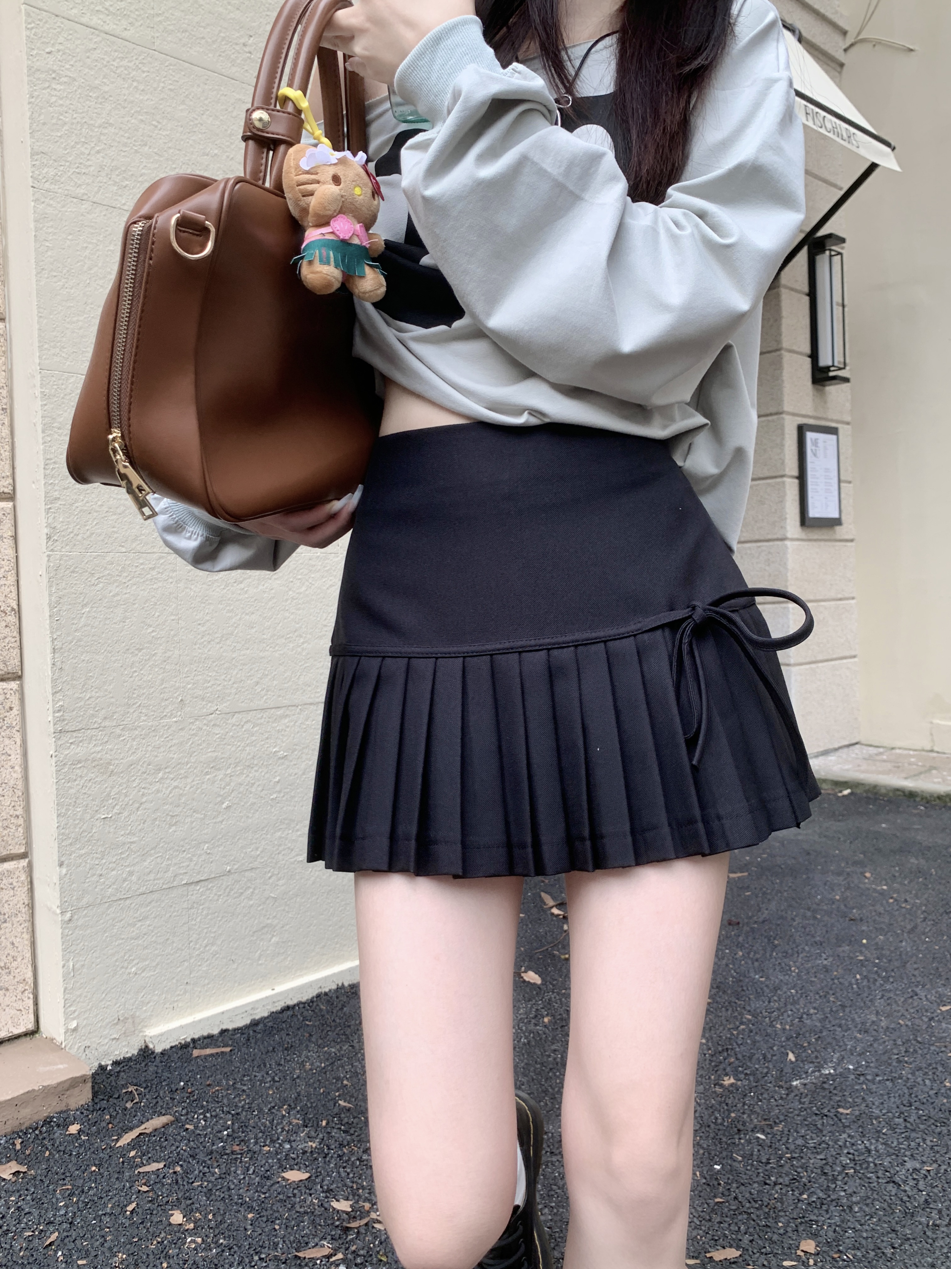 實拍短裙高腰半身裙女2026春季新款蝴蝶結系帶防走光顯瘦a字裙子