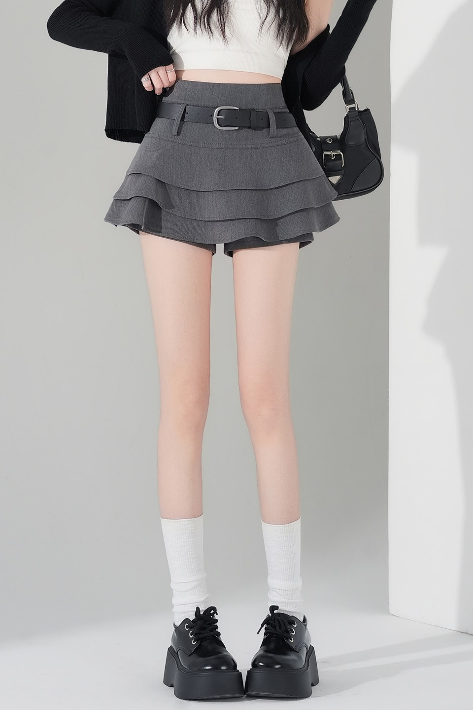 灰色西裝蛋糕裙半身裙女2026春季新款小個子高腰顯瘦百搭a字短裙