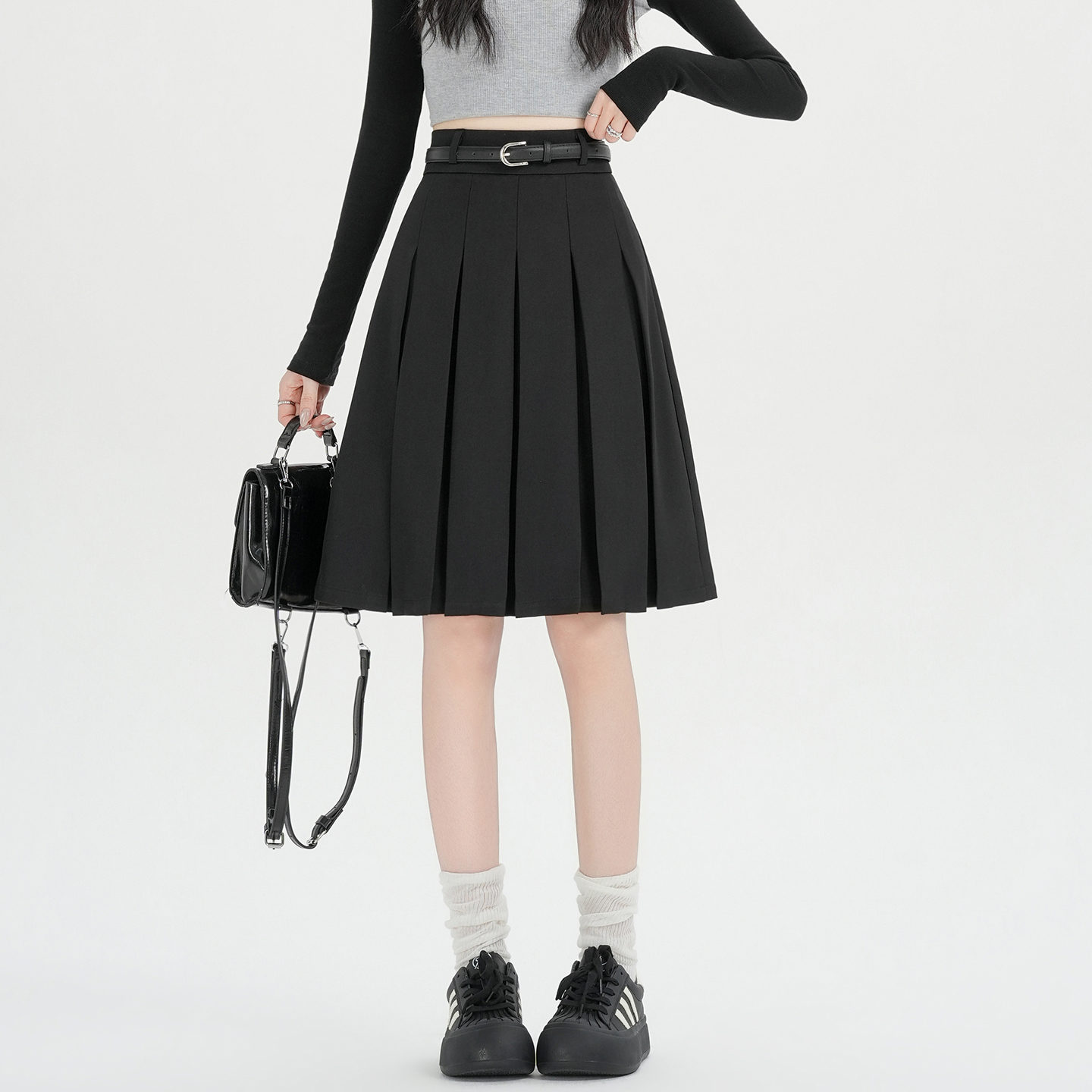 實拍灰色西裝百褶裙女2026春夏新款高腰顯瘦小個子jk半身裙子女
