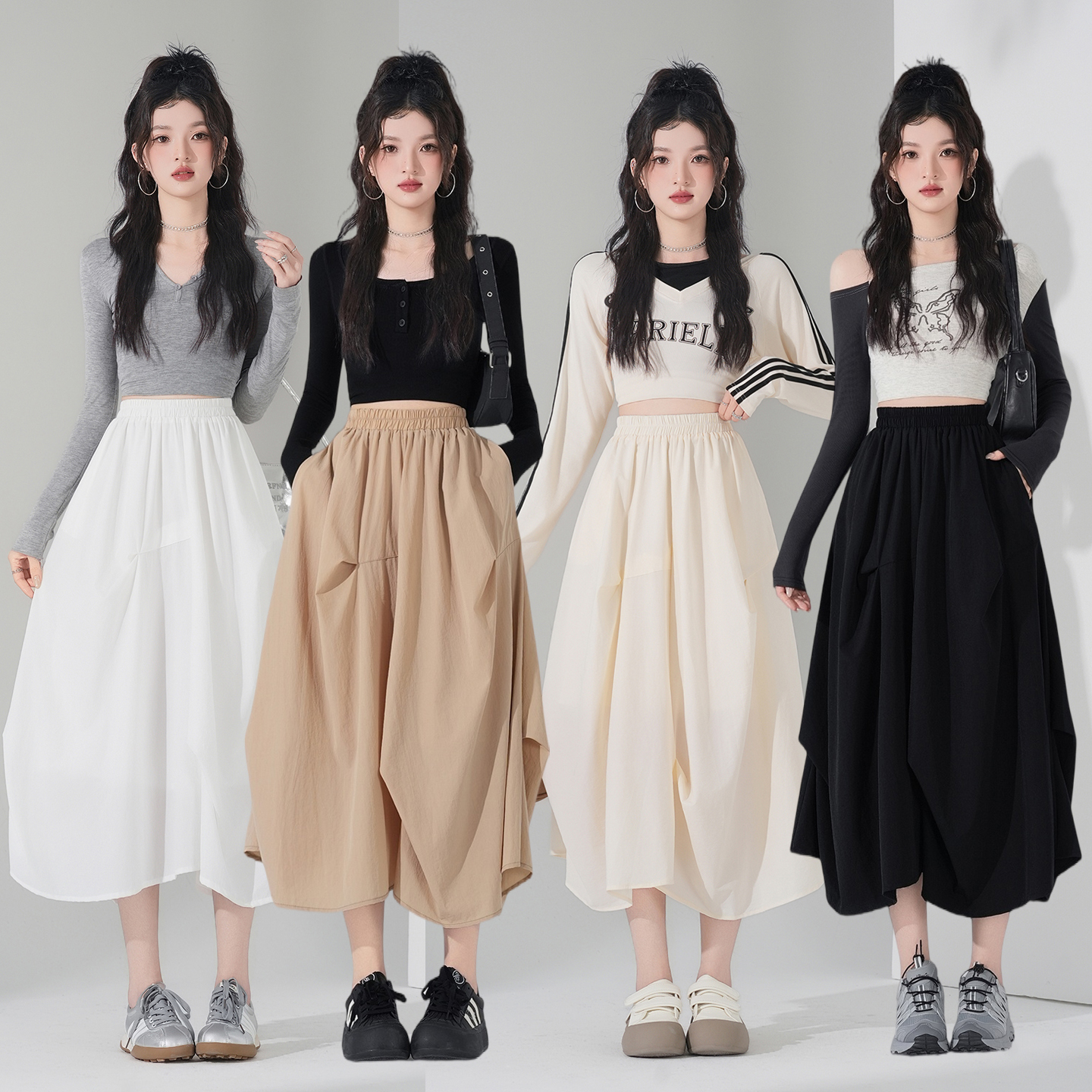 MY17101# 褶皱裙新款高腰a字大摆伞裙设计感不规则半身裙潮女裝貨源服...