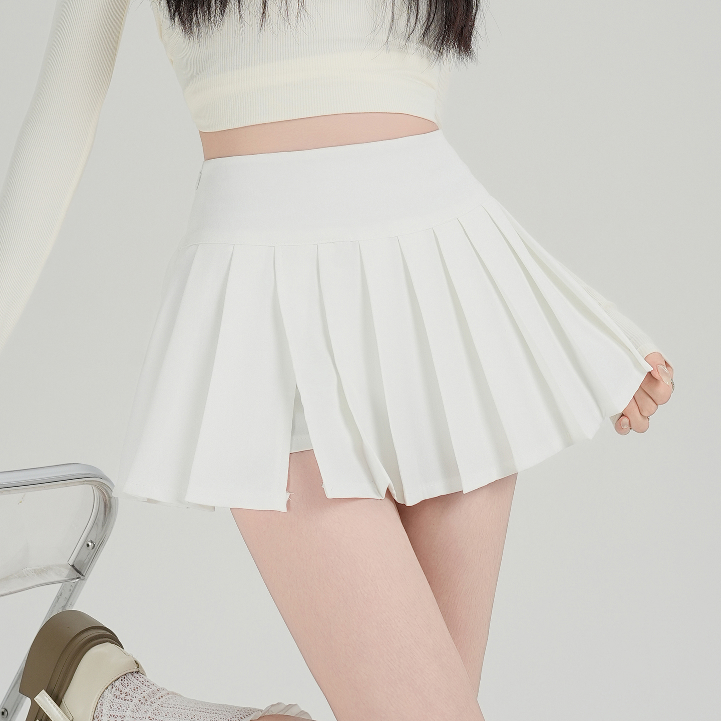 實拍西裝百褶半身裙女2026春夏新款高腰顯瘦a字短裙褲防走光裙子