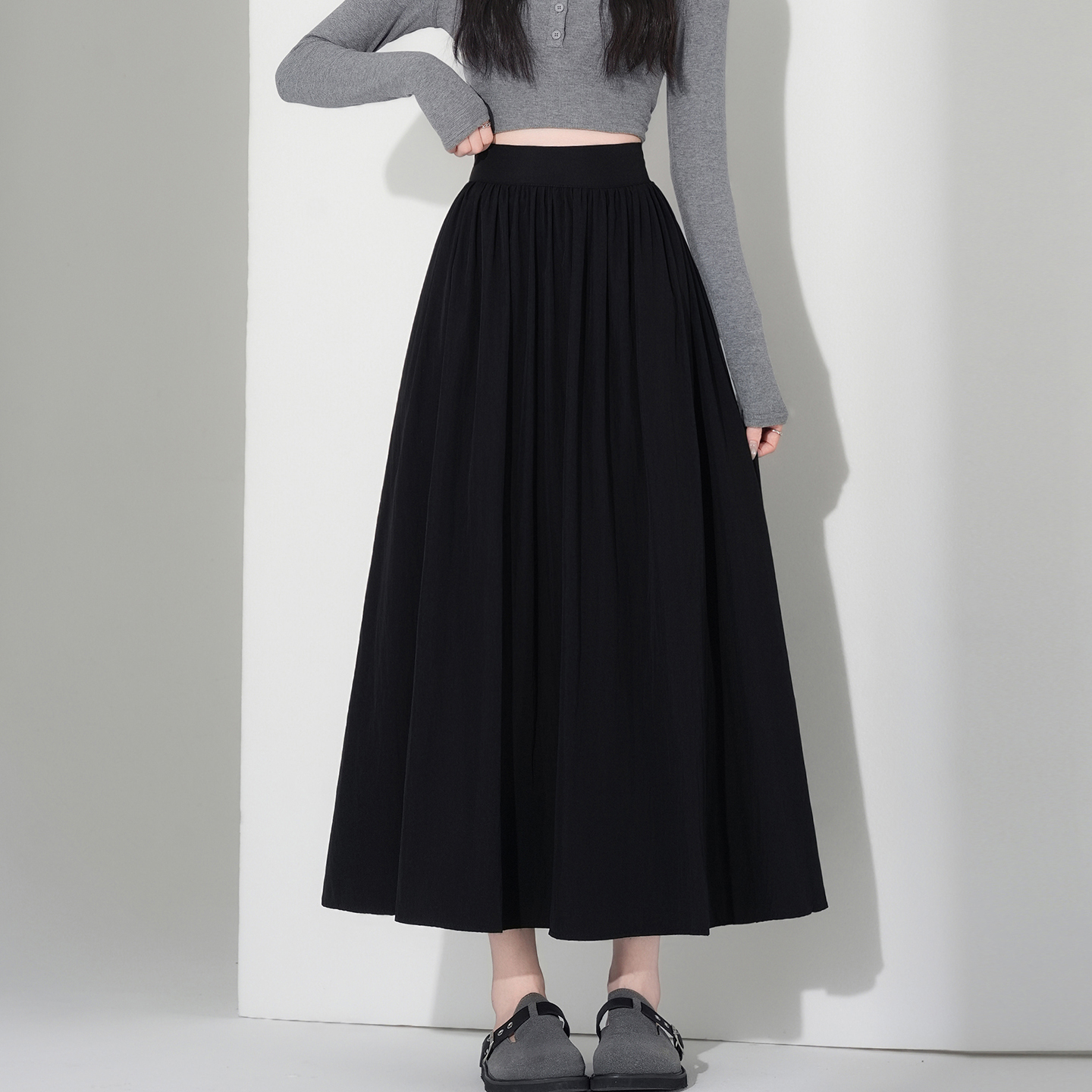 白色西裝百褶半身裙女2026春夏新款高腰垂感休閑a字傘裙大擺長裙