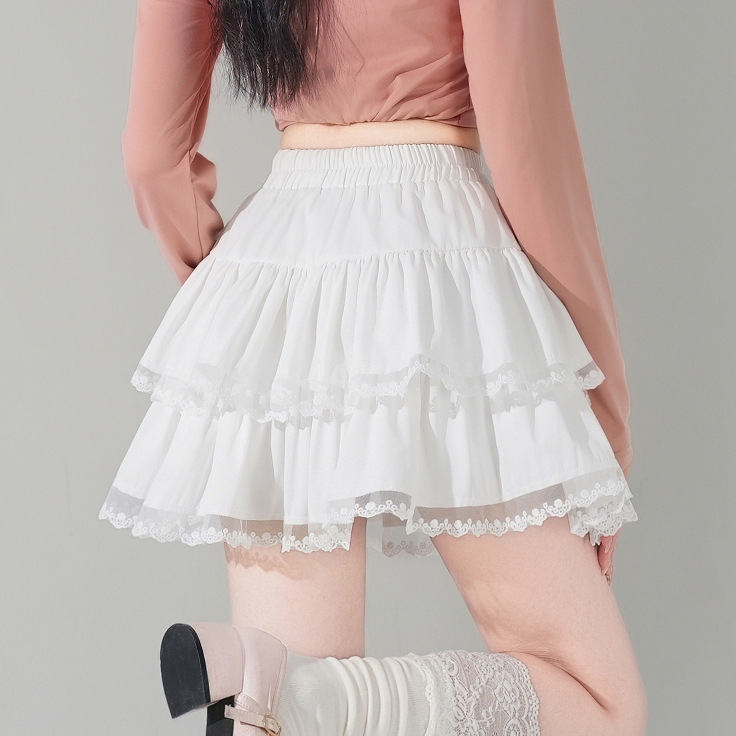 實拍蕾絲花邊蓬蓬蛋糕短裙女2026春夏新款芭蕾風白色裙子仙仙半裙