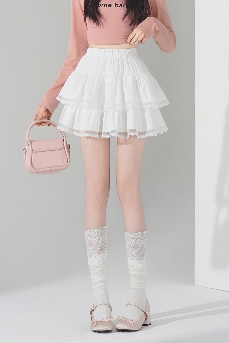 實拍蕾絲花邊蓬蓬蛋糕短裙女2026春夏新款芭蕾風白色裙子仙仙半裙