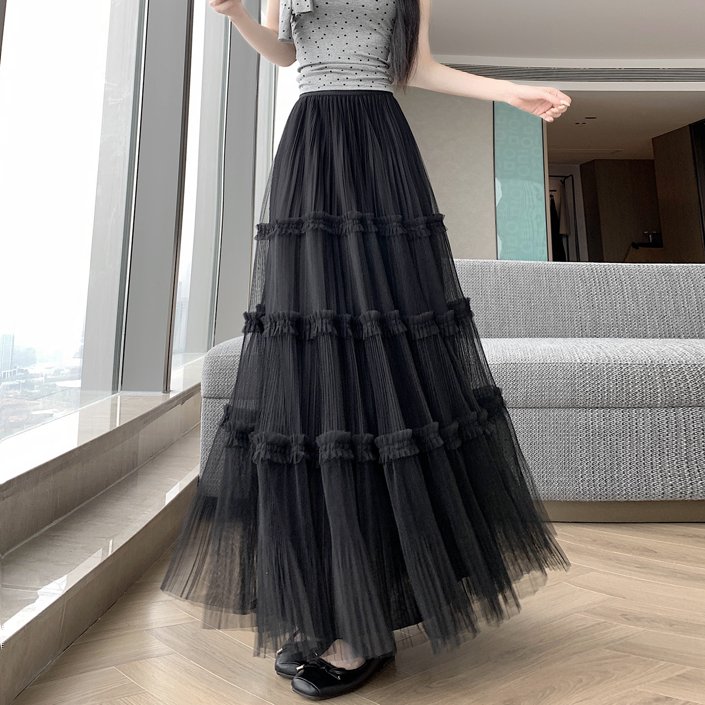 實拍網紗蛋糕半身裙女2026春夏秋新款顯瘦百搭a字百褶大擺長裙女