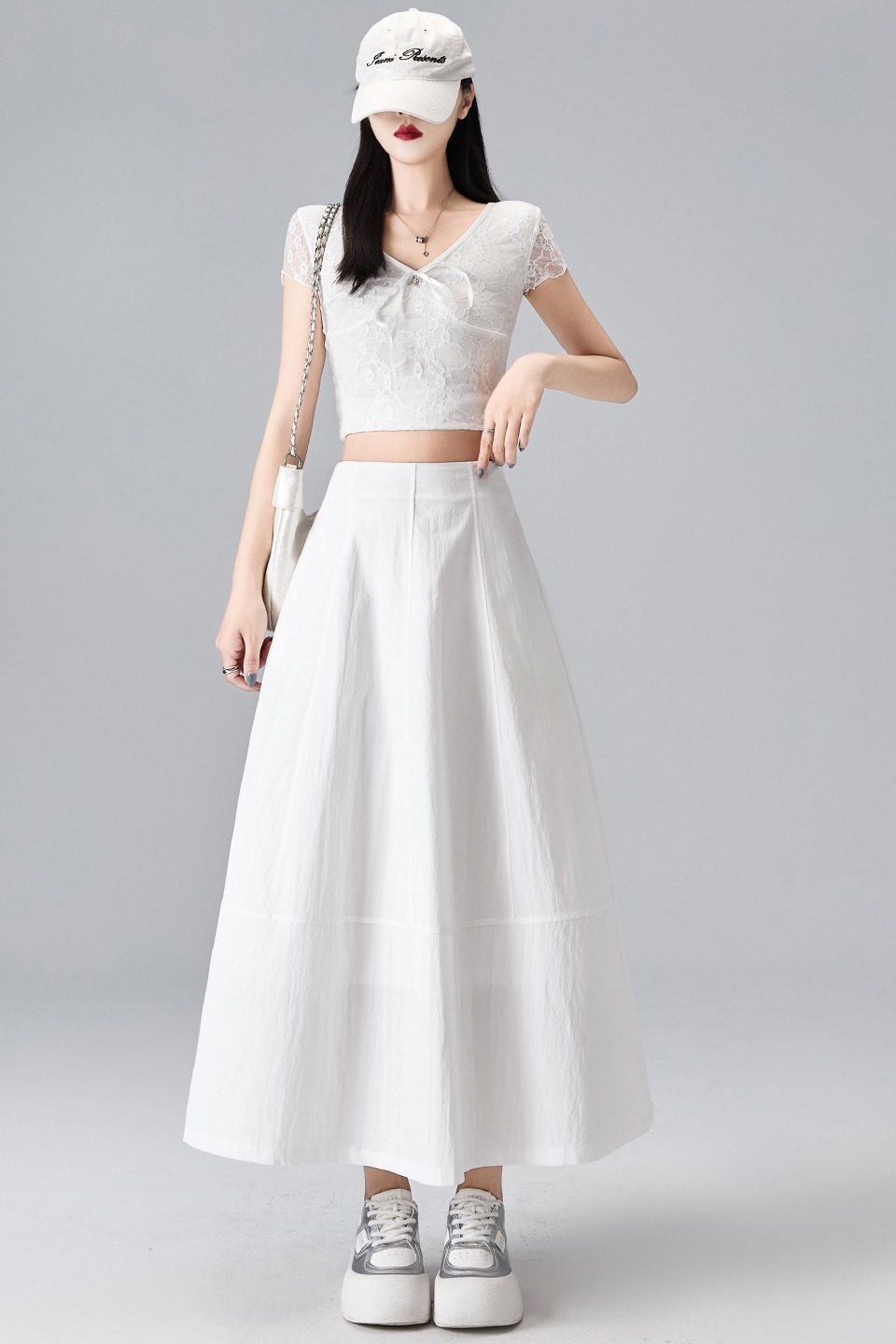 實拍白色半身裙長裙女2026春夏秋新款高腰廓形a字裙傘裙花苞裙女