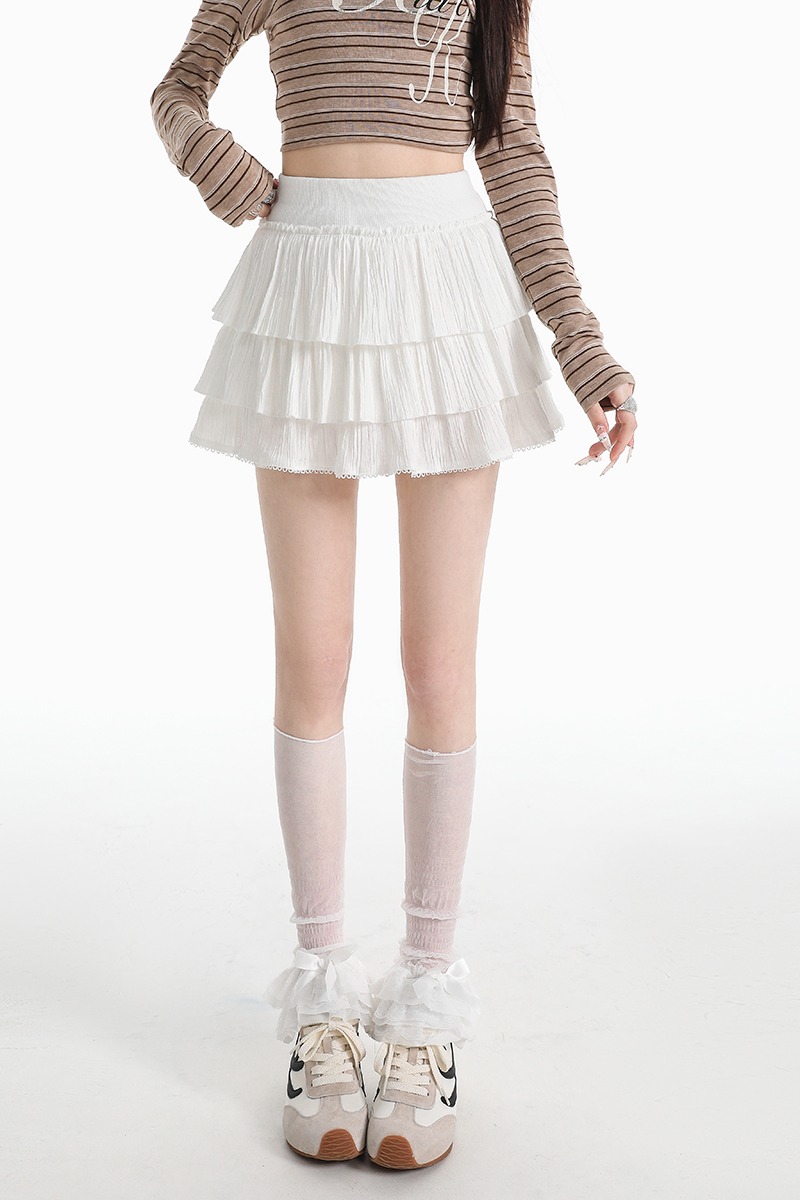 實拍芭蕾風荷葉邊蛋糕半身裙女2026春夏新高腰A字防走光蓬蓬短裙