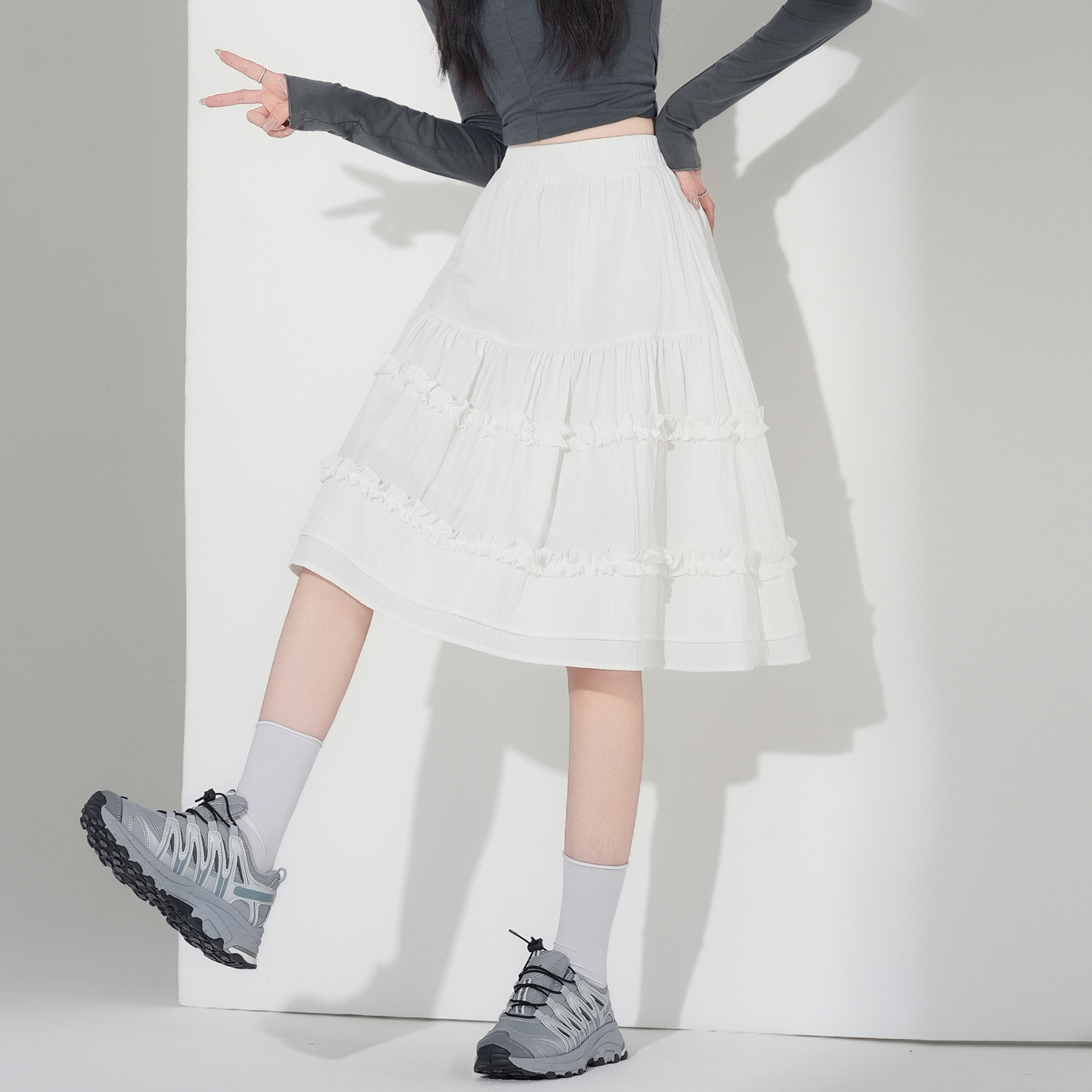 實拍芭蕾風白色花邊減齡半身裙女2026春夏季高腰顯瘦百搭蛋糕裙