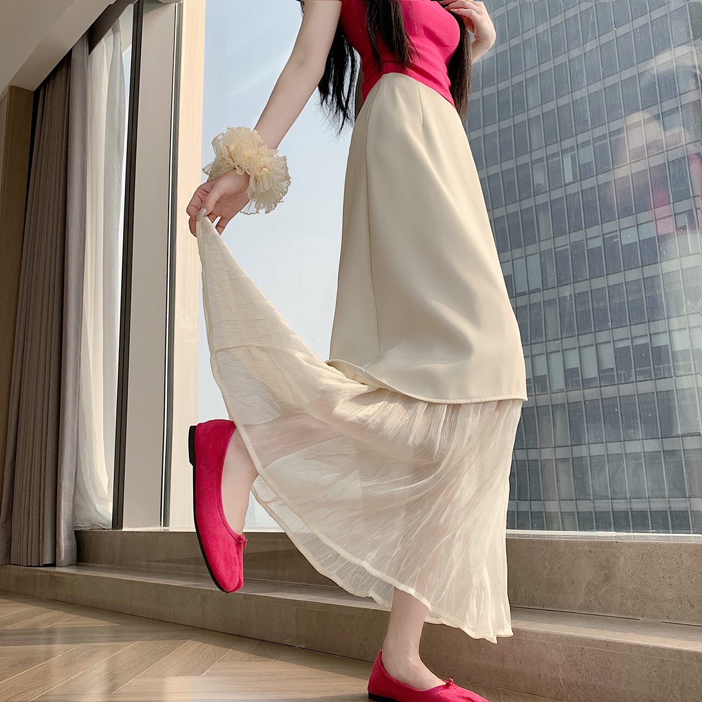 實拍高腰顯瘦拼接網紗魚尾半身裙女2026夏季新款高腰顯瘦包臀長裙