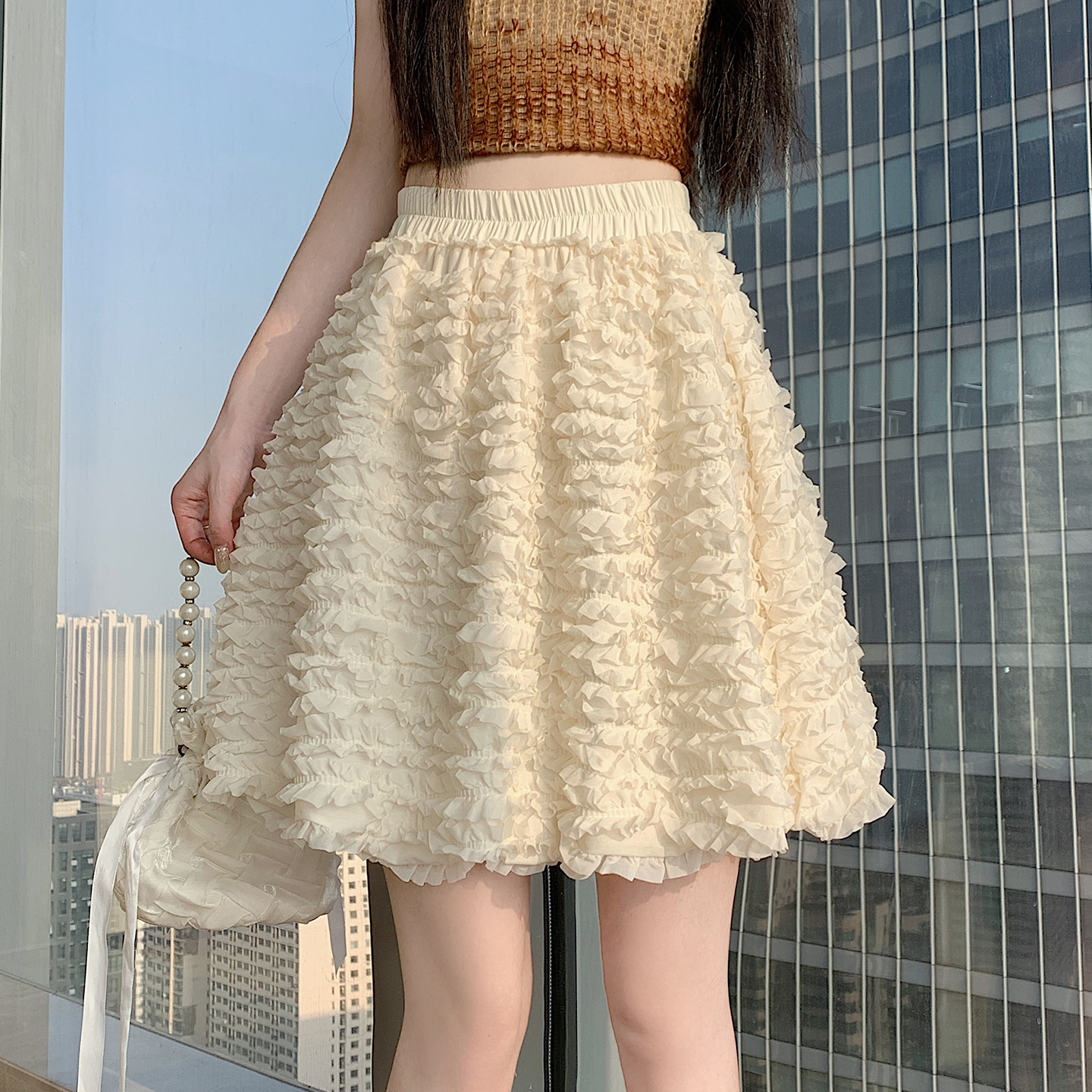 實拍芭蕾風燈籠半身裙女夏季甜美減齡顯瘦防走光A字蓬蓬短裙半裙