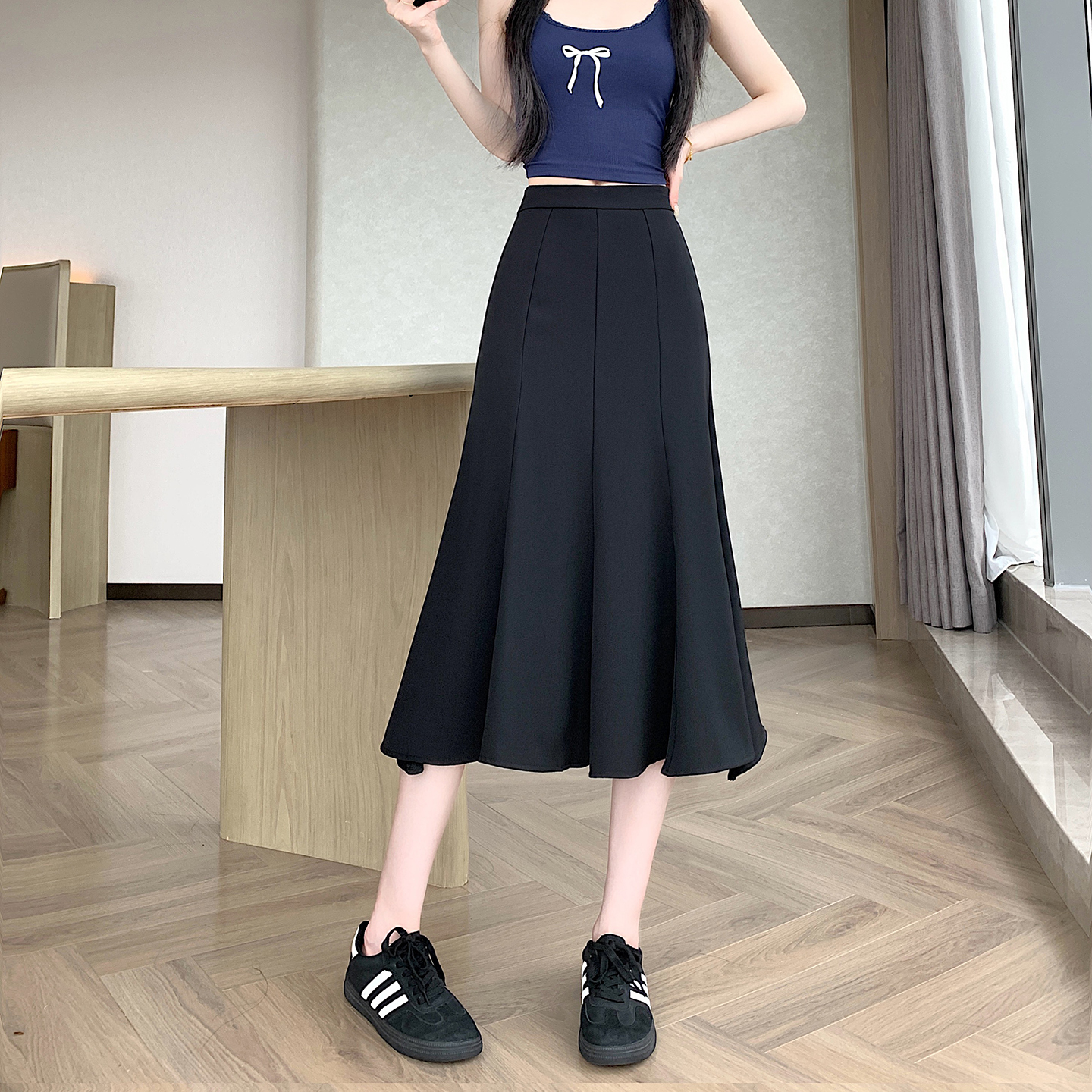 實拍2026夏季新款灰色魚尾半身裙女高腰垂感通勤拼接設計感西裝裙