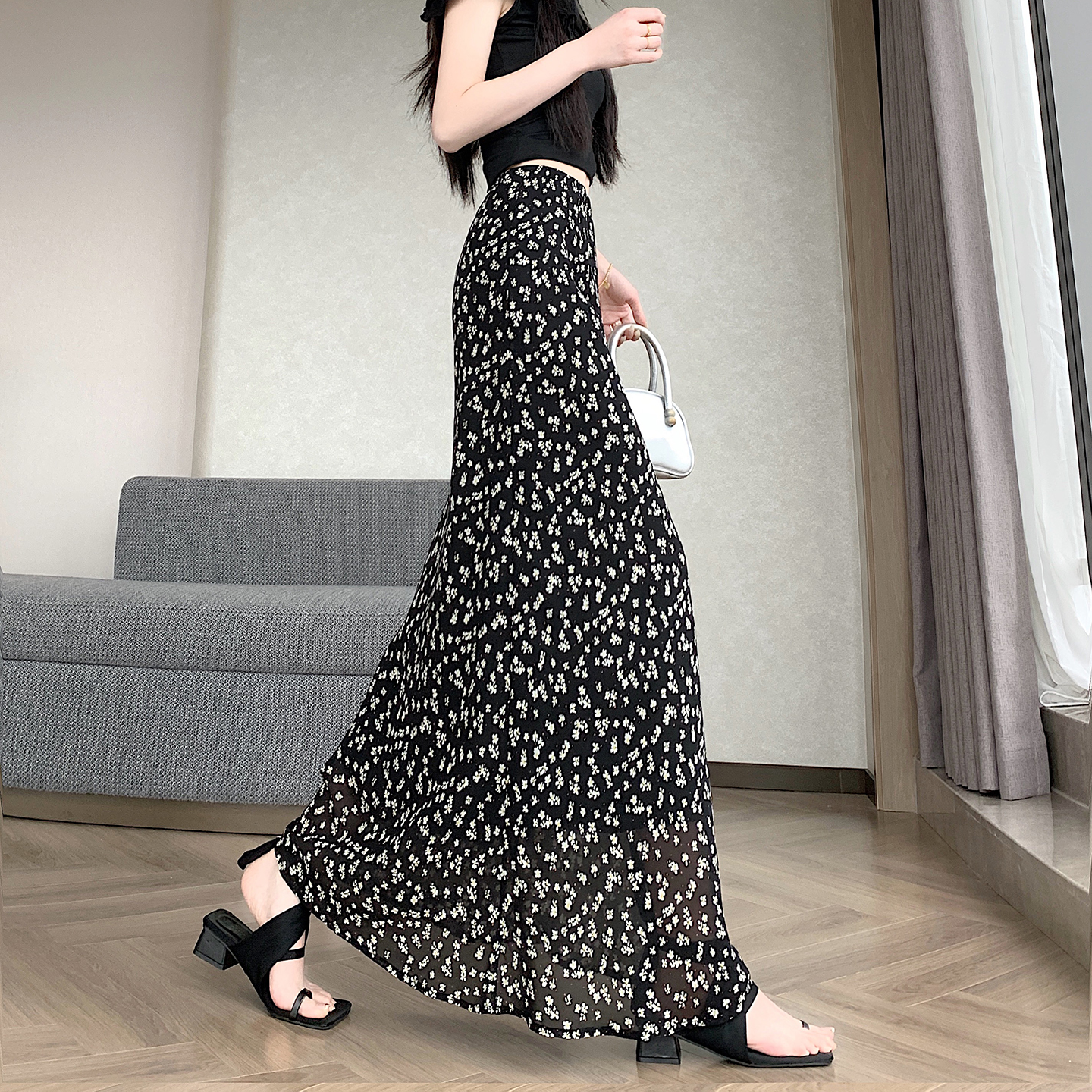 實拍2026小個子氣質高腰顯瘦碎花雪紡半身裙子女裝新款春夏中長裙